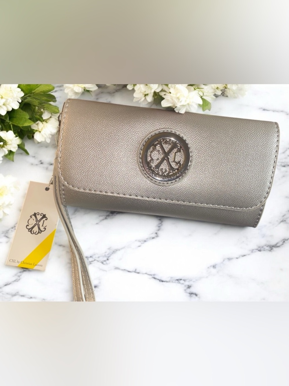 CXL Christian Lacroix Silver Bali Caviar Smooth Small Clutch Wristlet.